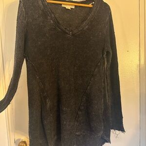 Staring At Stars Charcoal V-Neck Raw Distressed Edge Sweater